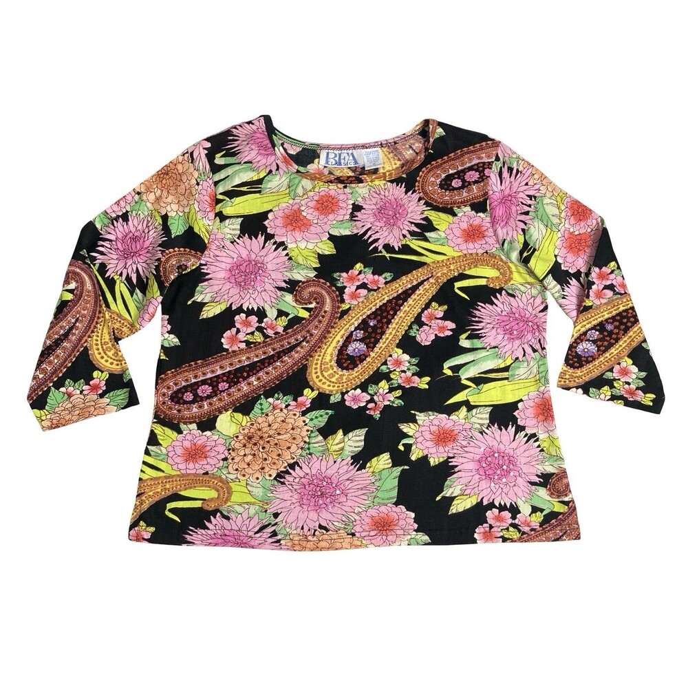 Vintage Y2K BFA Classics Top Womens‎ M Floral Paisley Beaded All Over Print Boho
